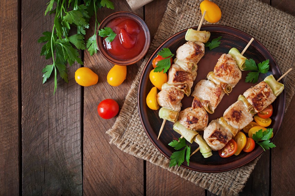 chicken kebab with cherry tomatoes