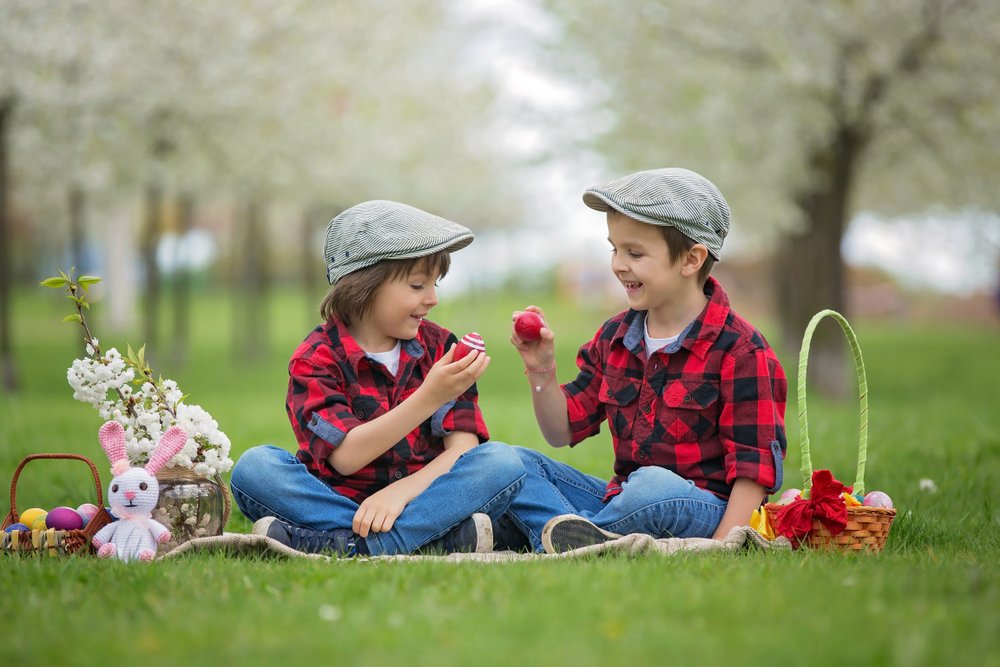 two little boys having a picnic